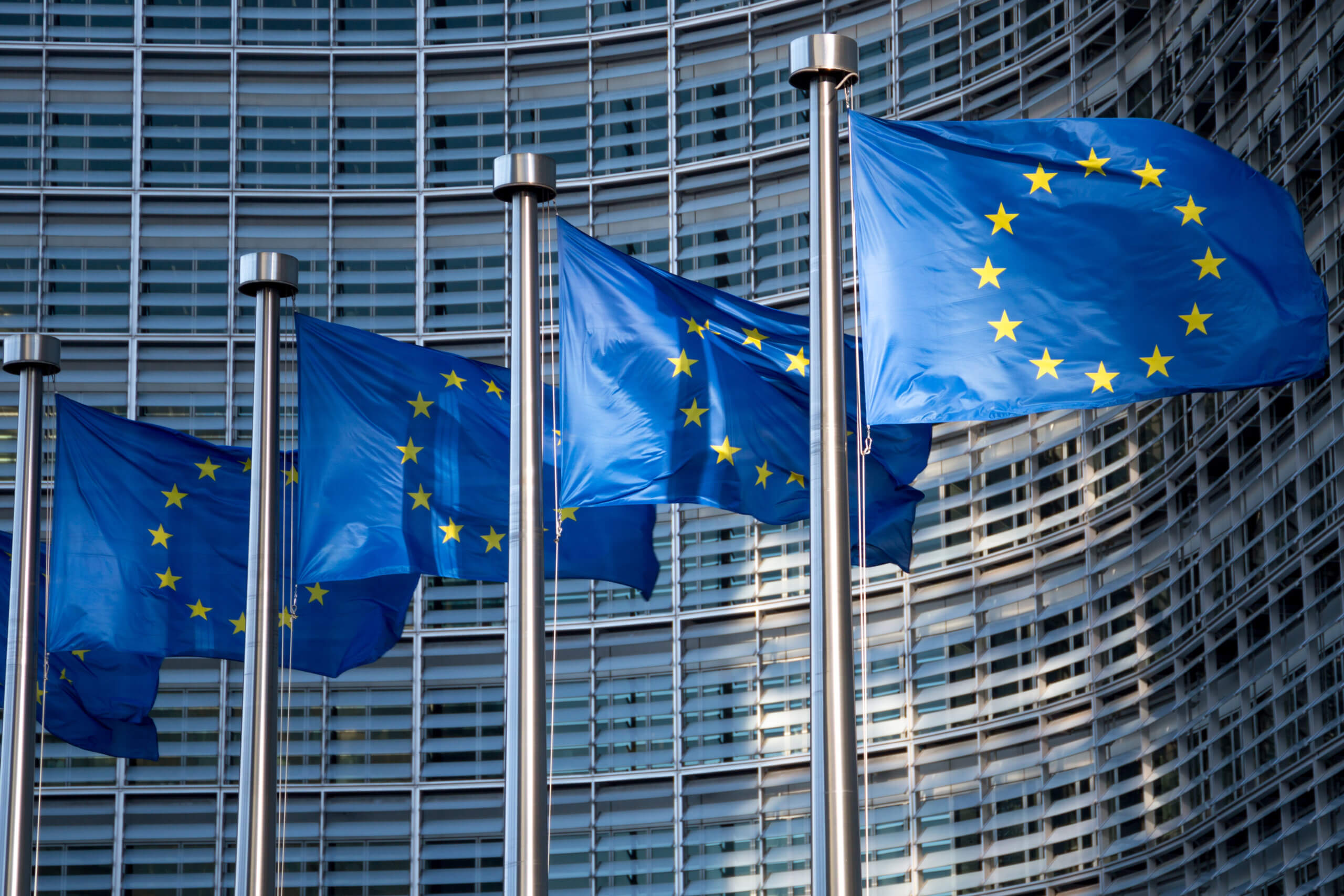 EU (European Union) flags in front of European Commission building